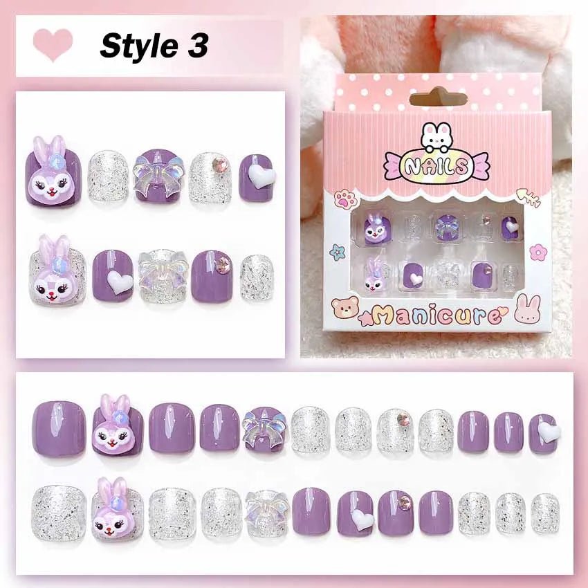 24Pcs Hello Kitty Kuromi Press - On Nails Kids 3 - 12Y Girls Gift - Cake Pops Parties