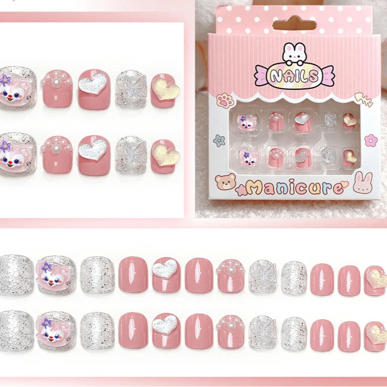 24Pcs Hello Kitty Kuromi Press - On Nails Kids 3 - 12Y Girls Gift - Cake Pops Parties