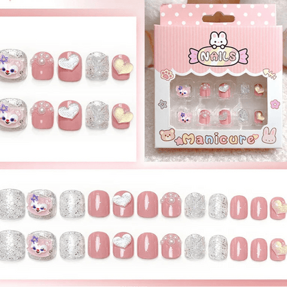 24Pcs Hello Kitty Kuromi Press - On Nails Kids 3 - 12Y Girls Gift - Cake Pops Parties