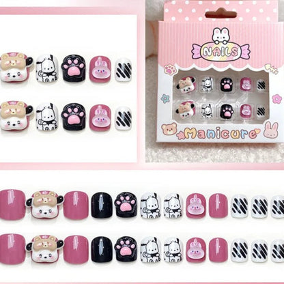 24Pcs Hello Kitty Kuromi Press - On Nails Kids 3 - 12Y Girls Gift - Cake Pops Parties
