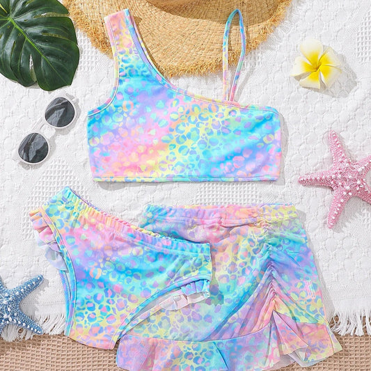 3 - Piece Gradient Swimsuit | Women’s Bikini Set with Skirt Beachwear - Cake Pops Parties
