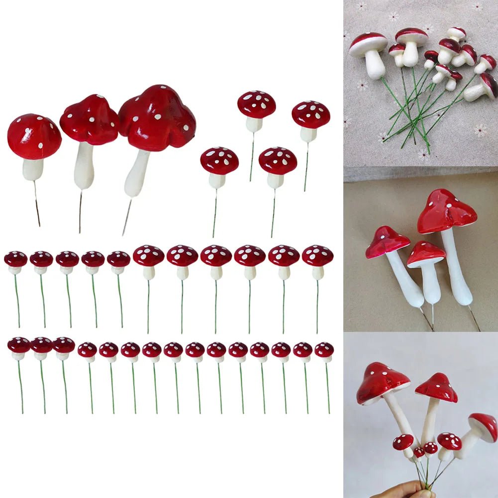 33pcs Small Toadstools Mushrooms Garden Fairies - Cake Pops Parties