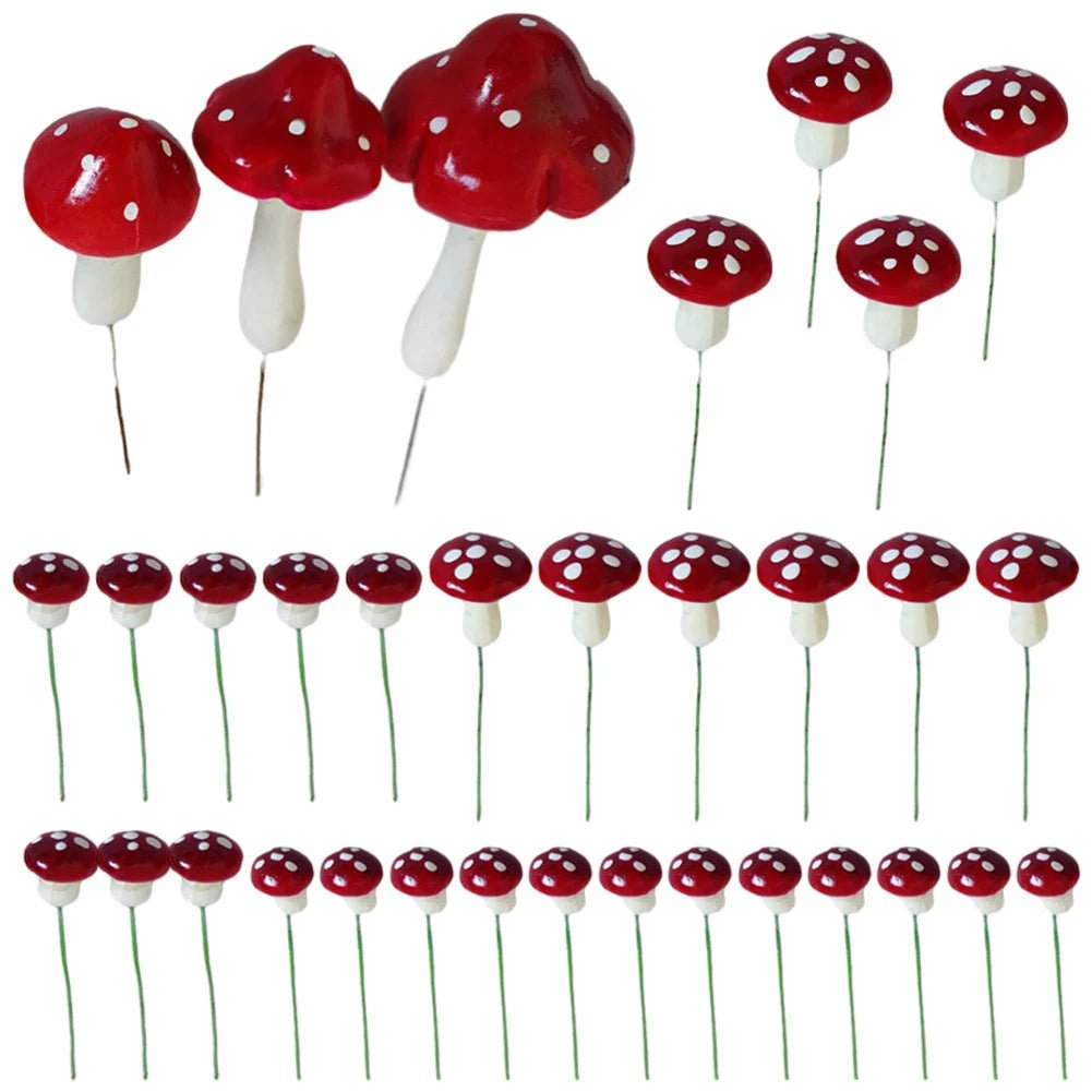 33pcs Small Toadstools Mushrooms Garden Fairies - Cake Pops Parties