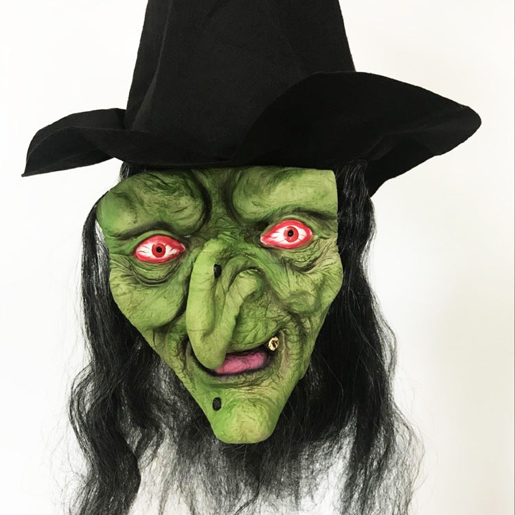 Masque de sorcière grimaçant aux cheveux longs