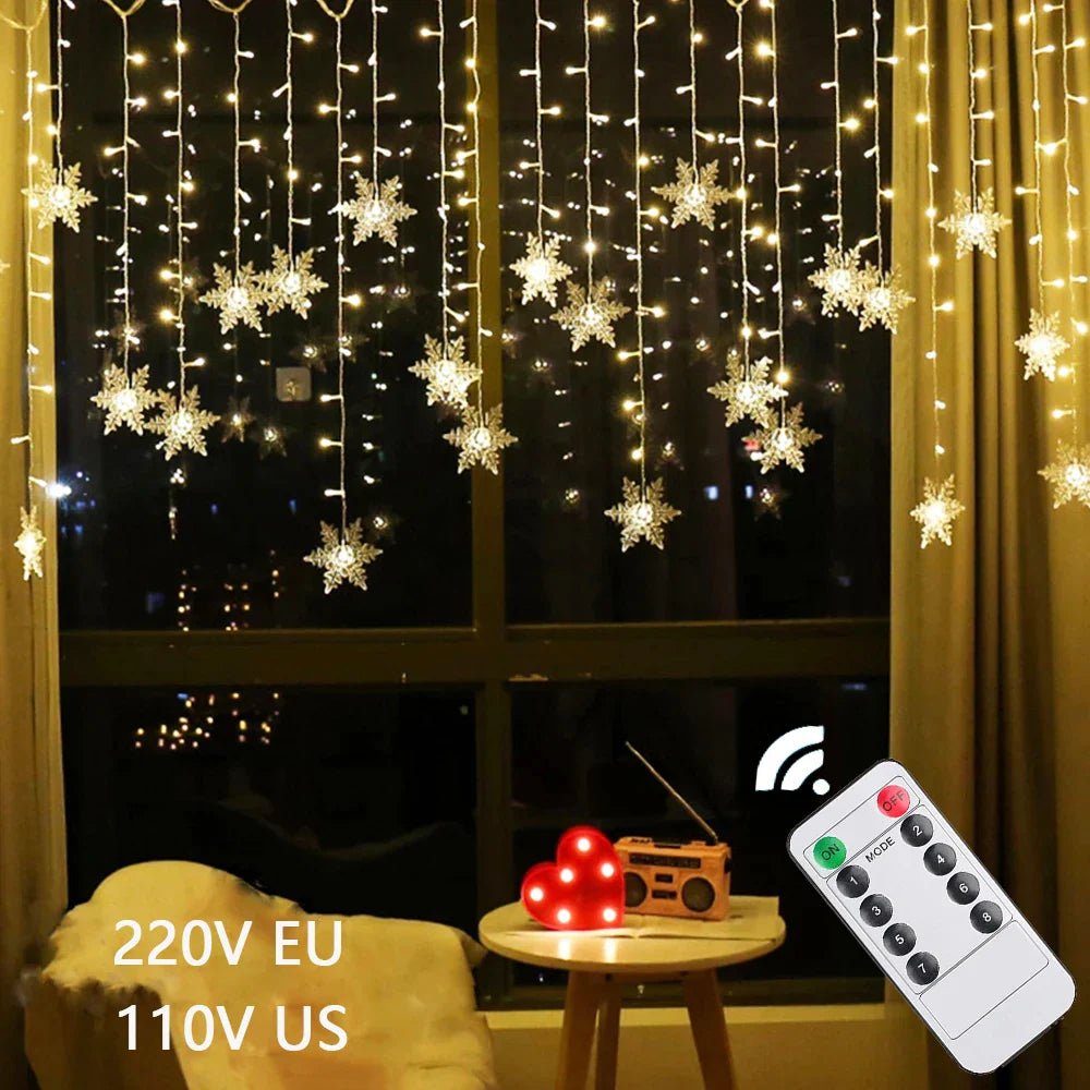 35M LED Snowflake Curtain String Lights - Cake Pops Parties