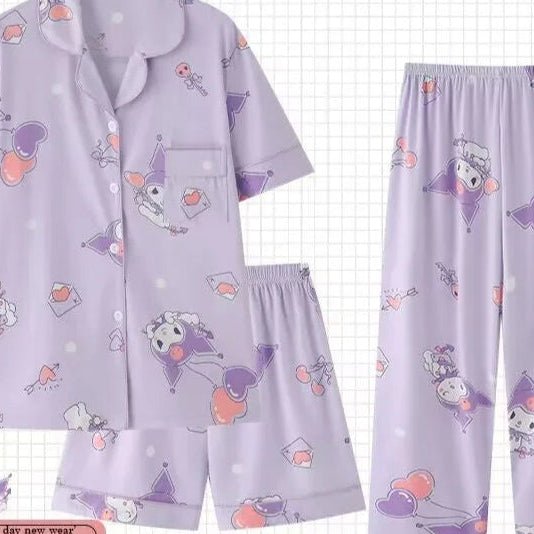 3Pc Hello Kitty Women's Pajama Set | Summer Kawaii Sleepwear Suits - Cake Pops Parties