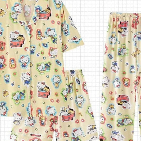 3Pc Hello Kitty Women's Pajama Set | Summer Kawaii Sleepwear Suits - Cake Pops Parties