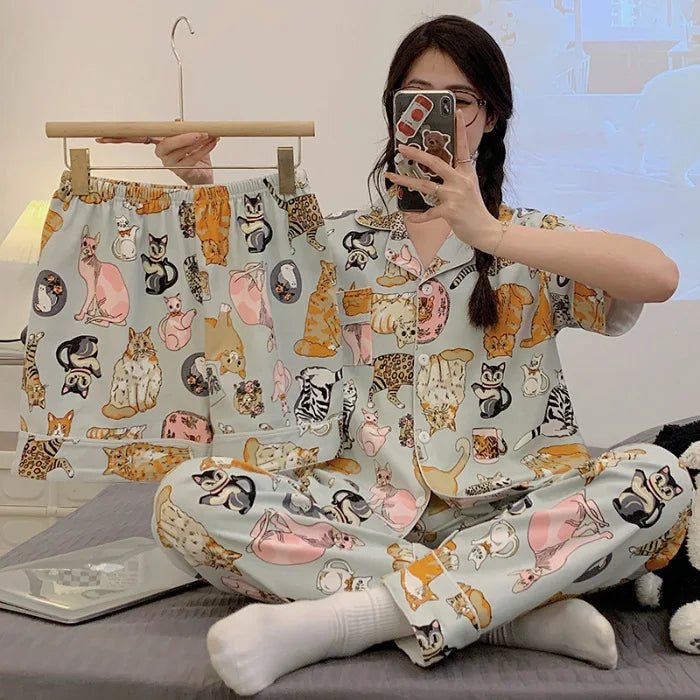 3Pc Hello Kitty Women's Pajama Set | Summer Kawaii Sleepwear Suits - Cake Pops Parties