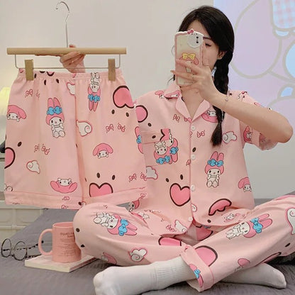 3Pc Hello Kitty Women's Pajama Set | Summer Kawaii Sleepwear Suits - Cake Pops Parties