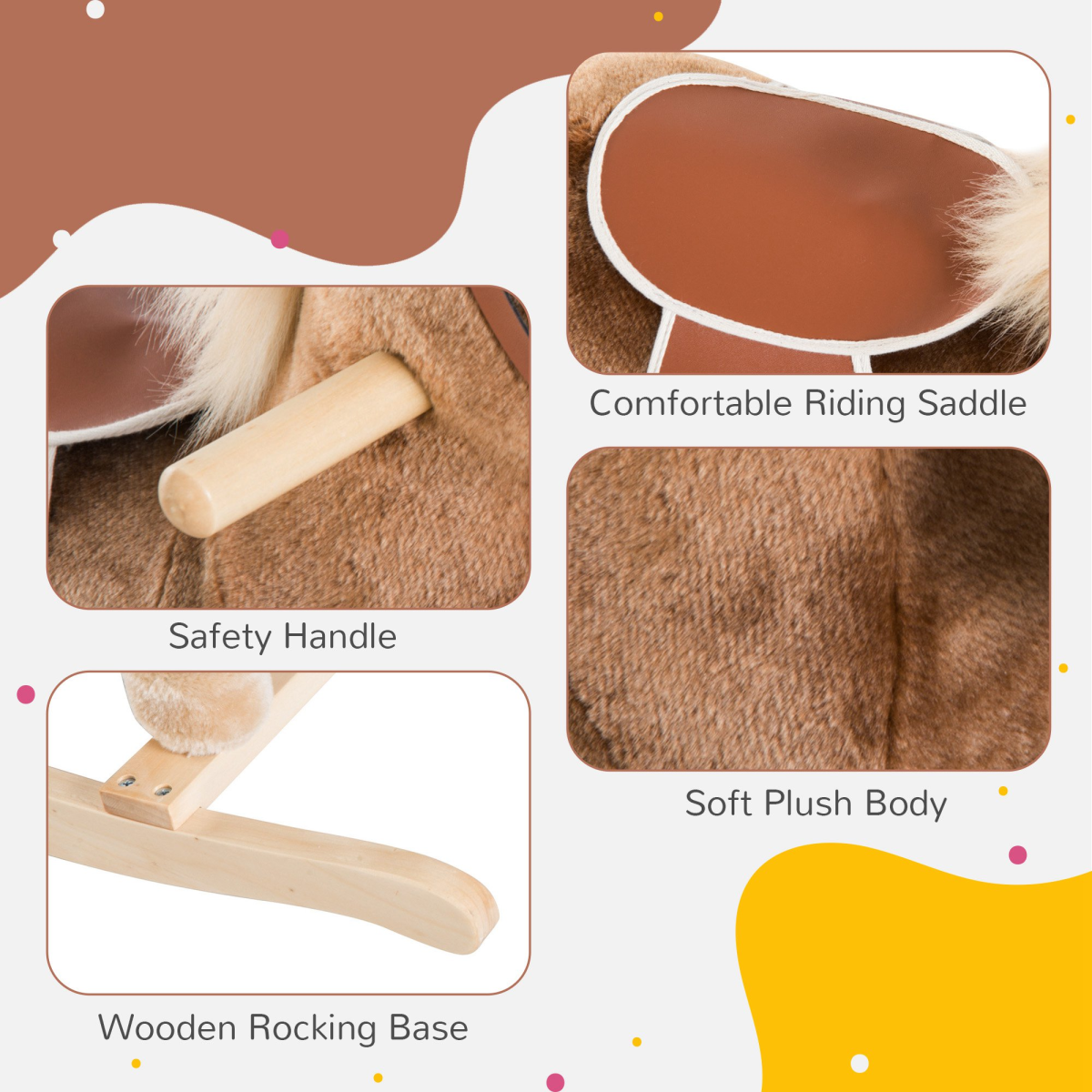 Kids Rocking Horse in a colorful playroom, great for safe and gentle rocking fun for toddlers.