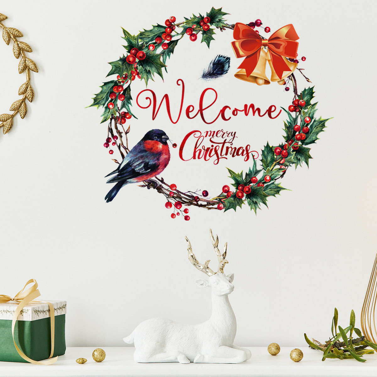 Autocollants de décoration murale de couronne de Noël