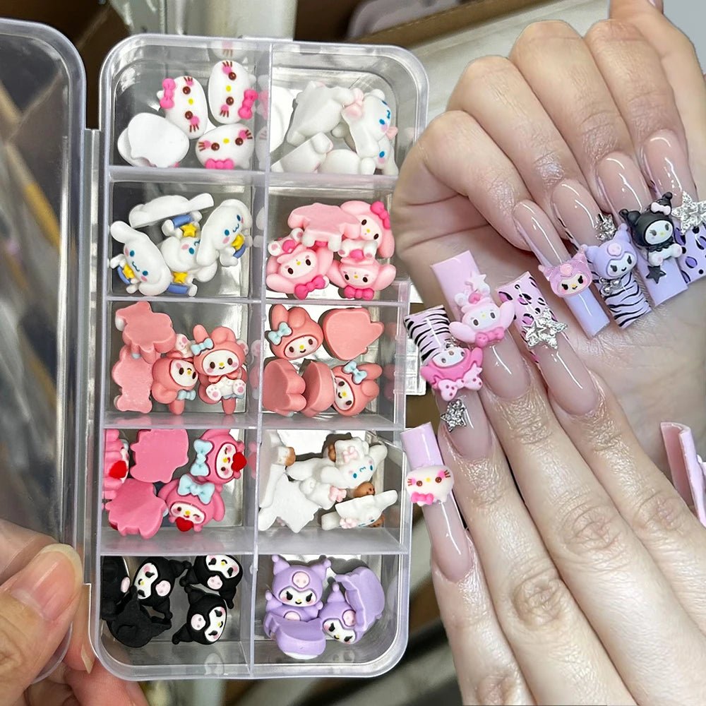 50PC Kuromi Hello Kitty 3D Nail Charms Resin Anime Accessories - Cake Pops Parties