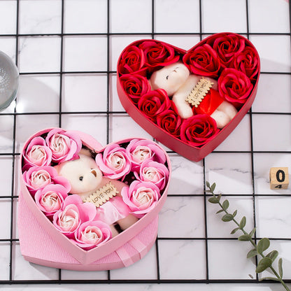 Coffret cadeau rose rouge en forme de cœur