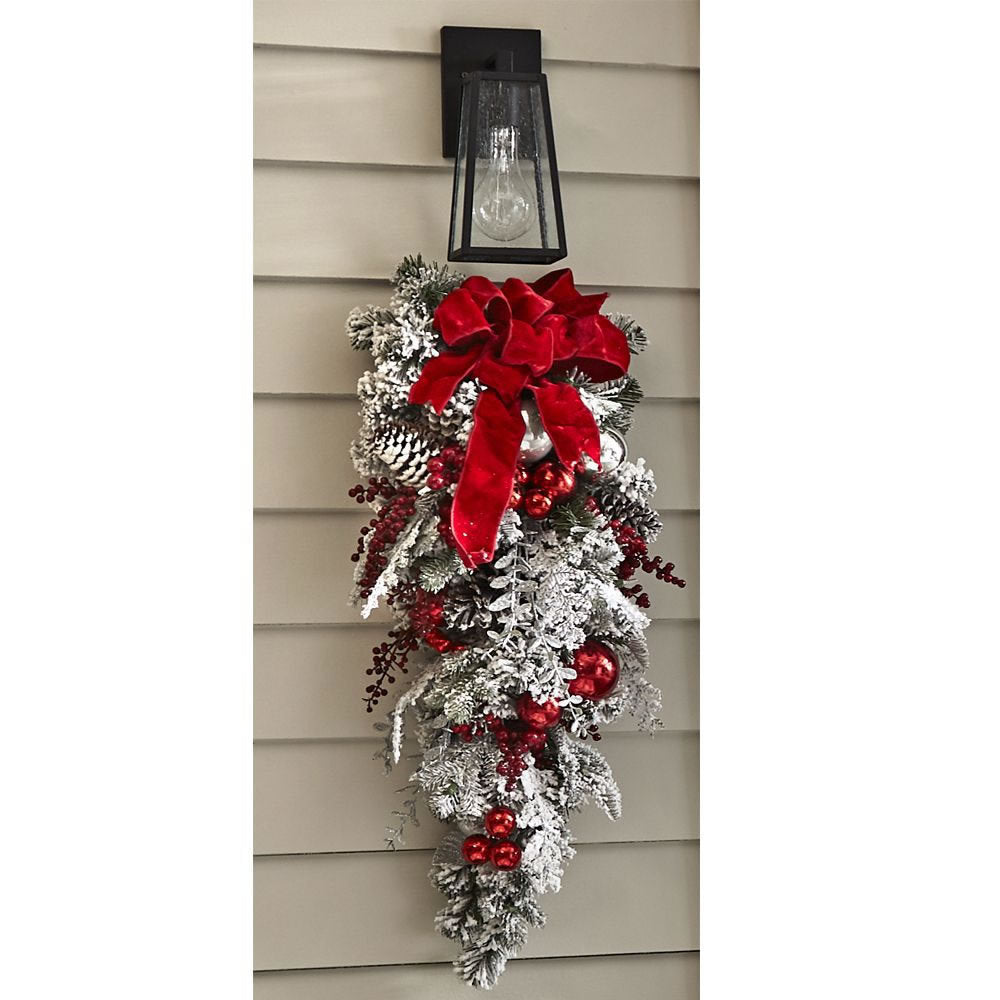 Couronne de Noël floquée rouge de qualité supérieure