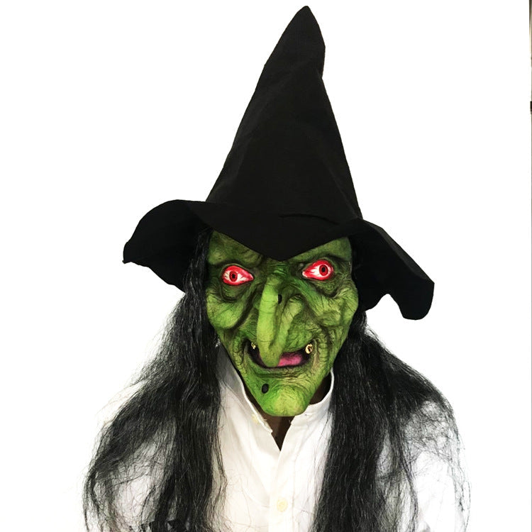 Masque de sorcière grimaçant aux cheveux longs