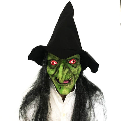 Masque de sorcière grimaçant aux cheveux longs