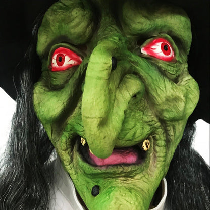 Masque de sorcière grimaçant aux cheveux longs