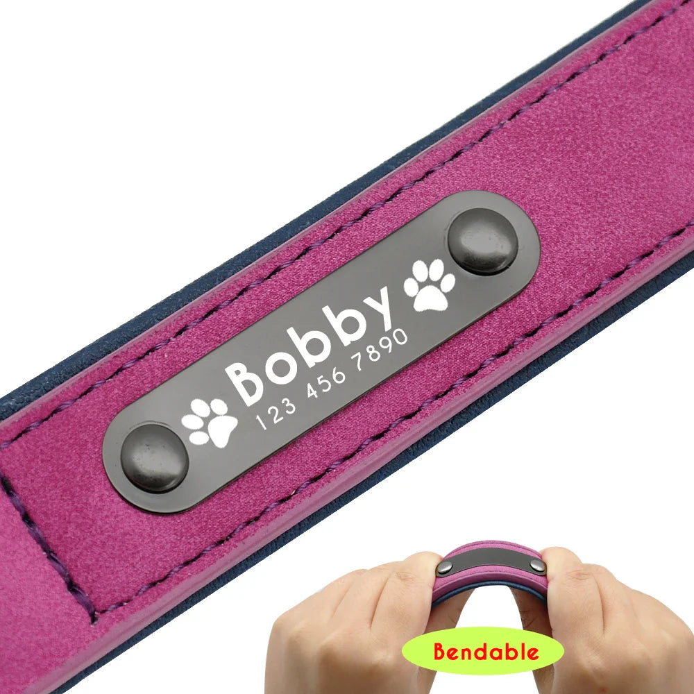 Collier en cuir personnalisé pour chien - Étiquettes d'identification de nom personnalisées