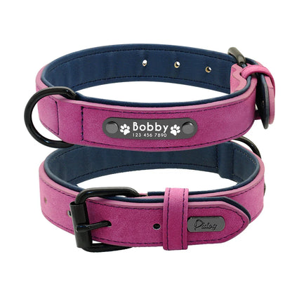 Collier en cuir personnalisé pour chien - Étiquettes d'identification de nom personnalisées