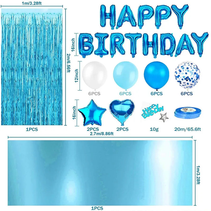Ensemble de décorations de fête d'anniversaire bleu