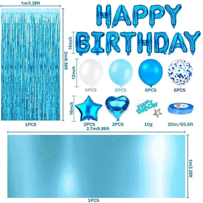Ensemble de décorations de fête d'anniversaire bleu