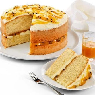 Round Layer Mango Vanilla Flavor and Passion Fruit Sponge Cake