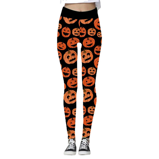 Pantalon de yoga Halloween pour femme avec motif citrouille et crâne