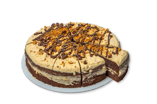 Round shape peanut butter and chocolate cake