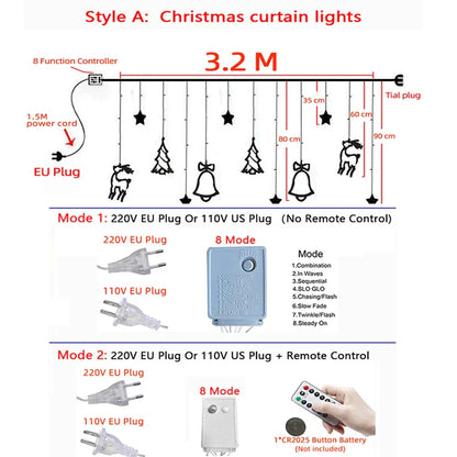 Rideau lumineux de Noël à LED 32 m 8 modes