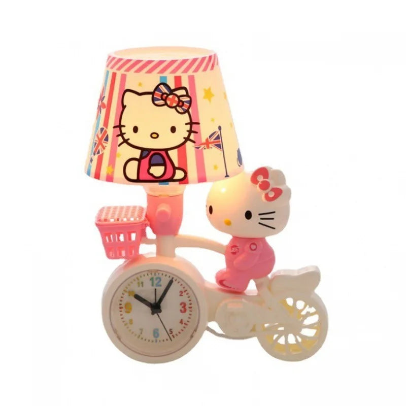 Hello Kitty-themed lamp with a clock on a white background