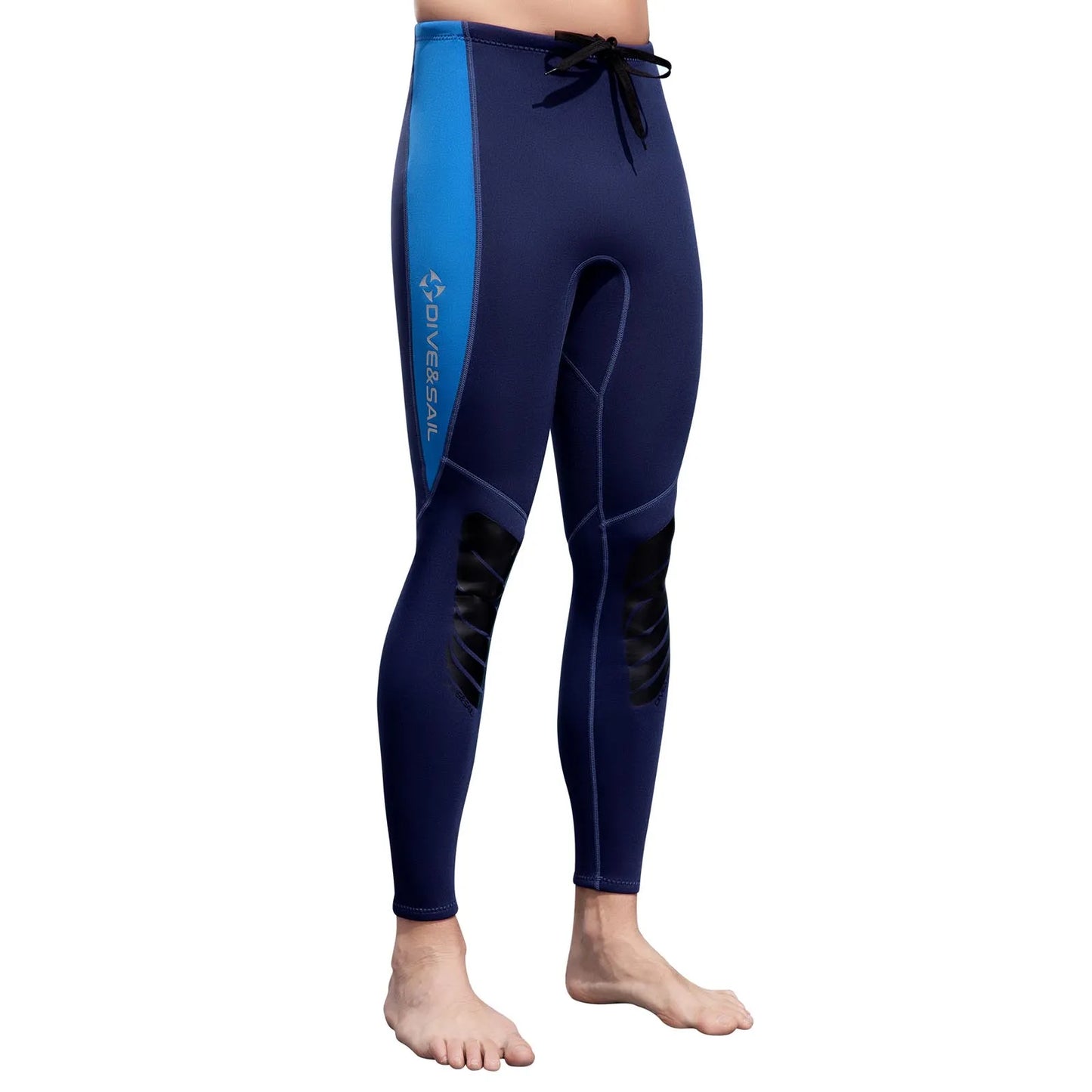 Navy blue wetsuit with black accents on a white background
