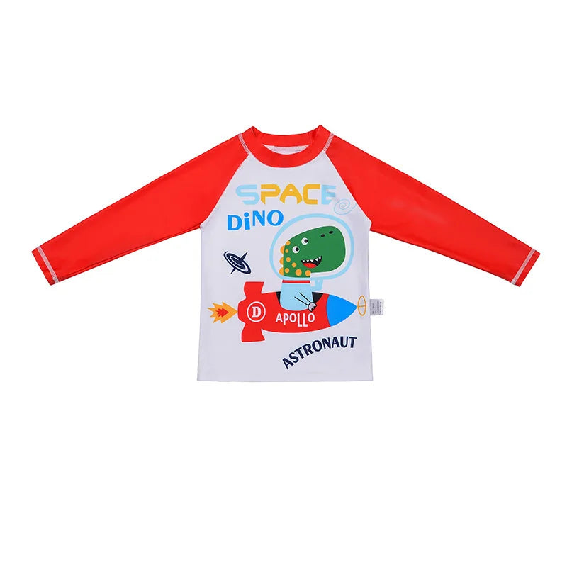 Children's shirt with space-themed design on a white background