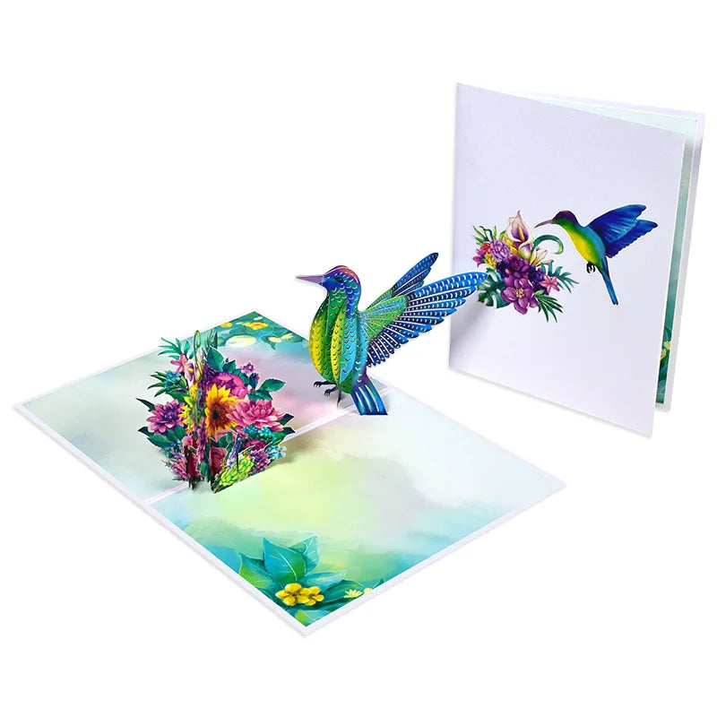 Carte de vœux pop-up 3D Colibri bleu