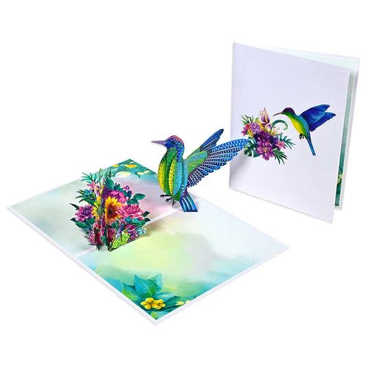Carte de vœux pop-up 3D Colibri bleu