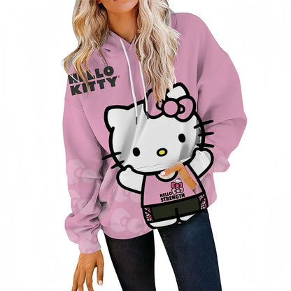 Pink hoodie with Hello Kitty design on a white background