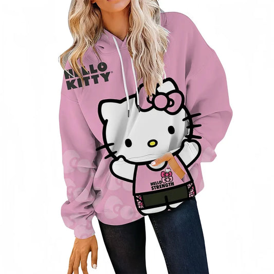 Pink hoodie with Hello Kitty design on a white background
