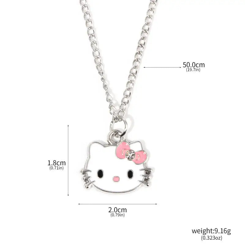 Hello Kitty necklace with measurements on a white background