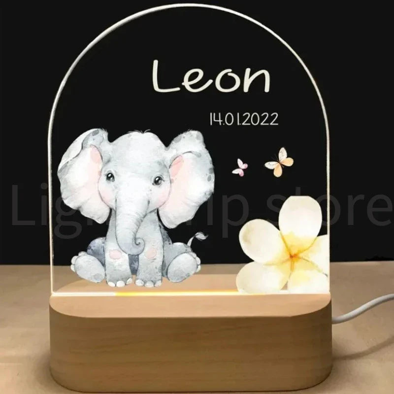 Veilleuse personnalisée bébé éléphant lion