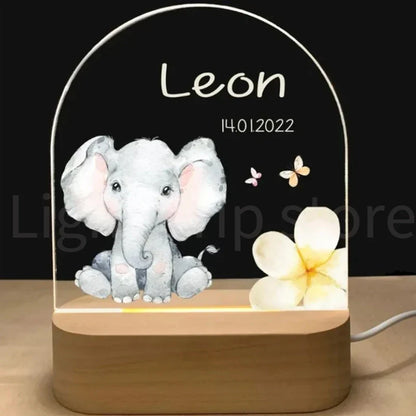 Veilleuse personnalisée bébé éléphant lion