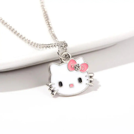 Hello Kitty necklace with a pink bow on a white background