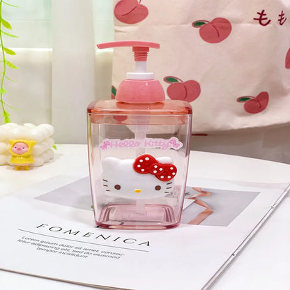 Hello Kitty-themed bottle on a magazine with a soft pink background