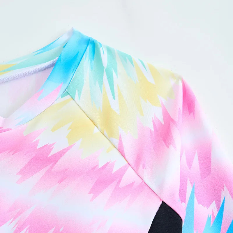 Colorful abstract patterned fabric on a white background