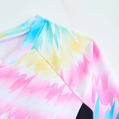Colorful abstract patterned fabric on a white background