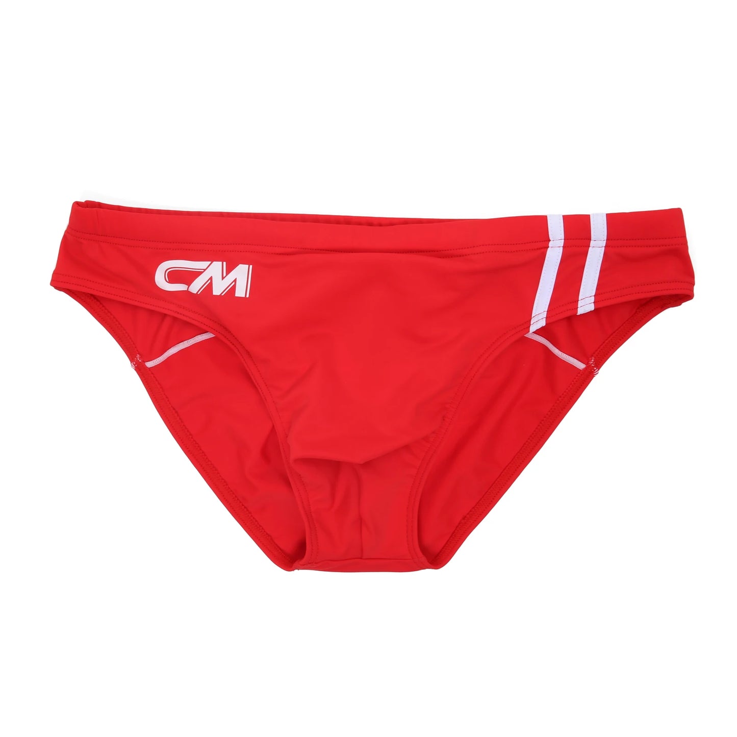 Red men's underwear with white logo on a white background
