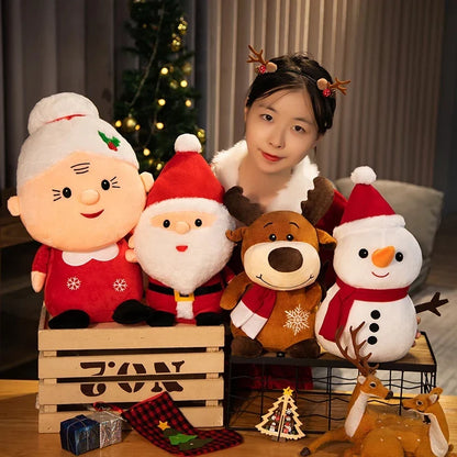 Ensemble de jouets en peluche de Noël - Père Noël, élan, bonhomme de neige