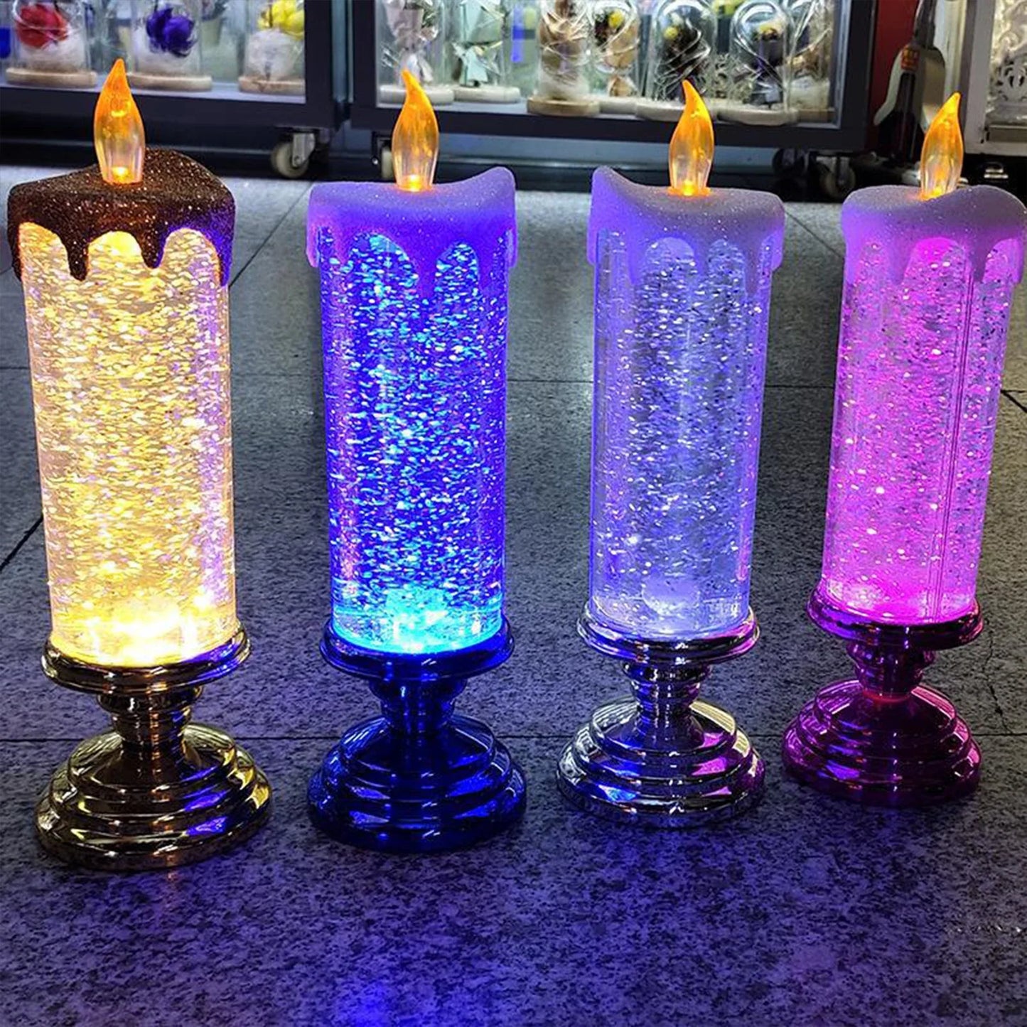 Bougies de Noël à LED avec changement de couleur pailleté sans flamme