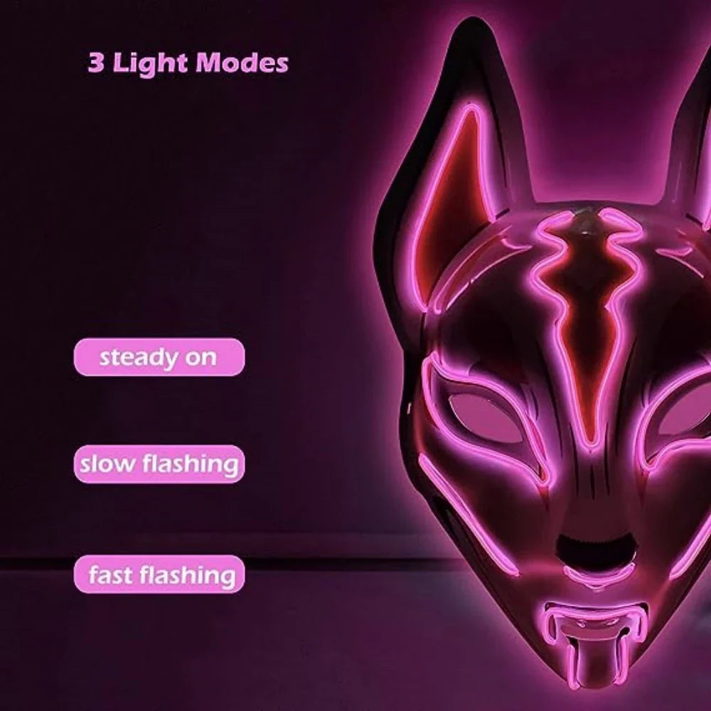 Masque d'Halloween en forme de renard lumineux à LED