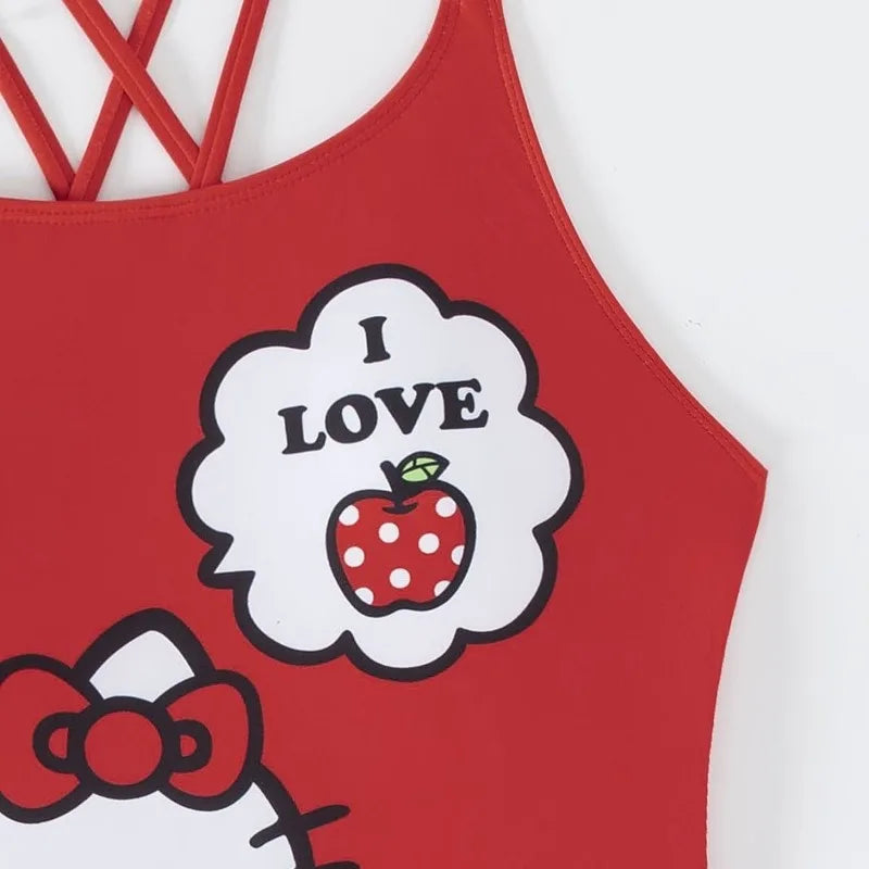 Red tank top with 'I LOVE' and apple design on a white background