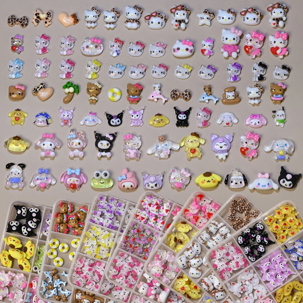 Collection of small figurines and decorative items on a beige background