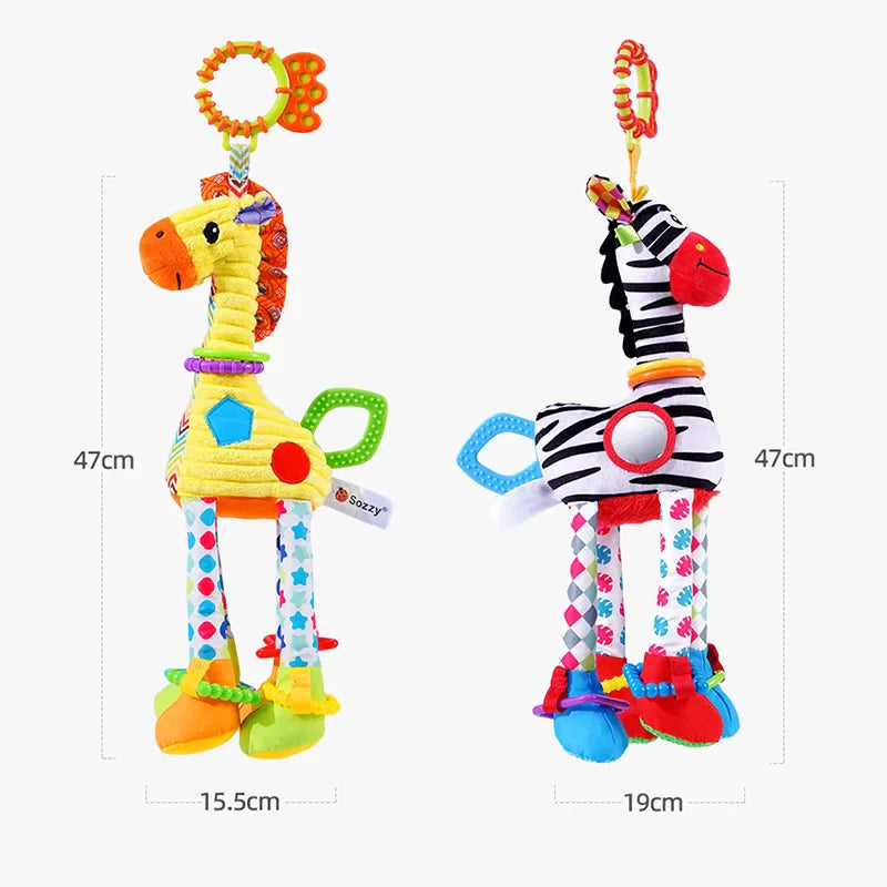 Hochets à main en peluche girafe zèbre pour bébés